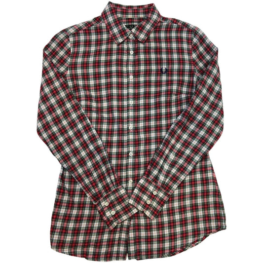 Vintage 90s 00s Red Green Plaid Fred Perry Button Down Long Sleeve Shirt S
