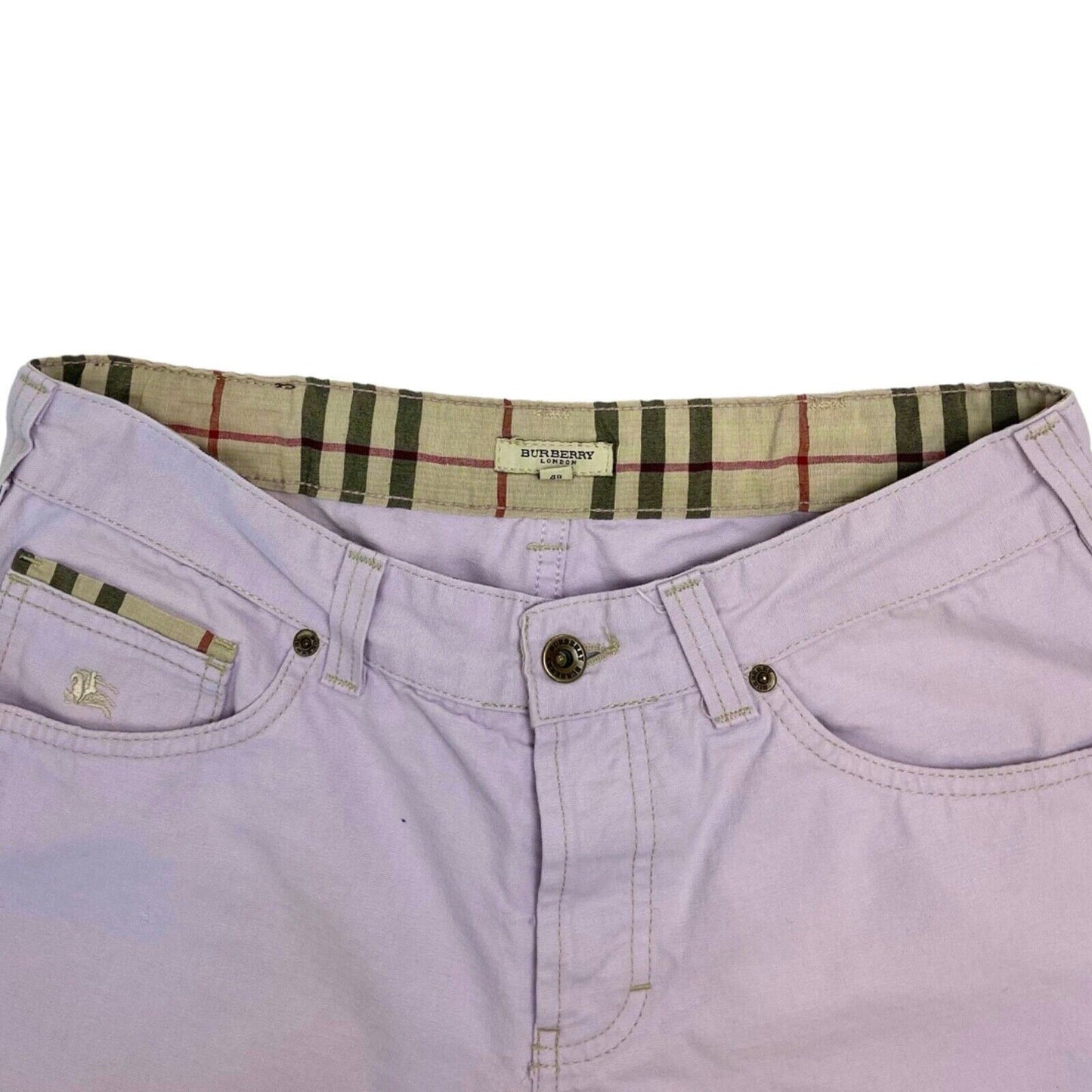 Vintage Y2K Lilac Purple Preppy Burberry Checked Denim Shorts M