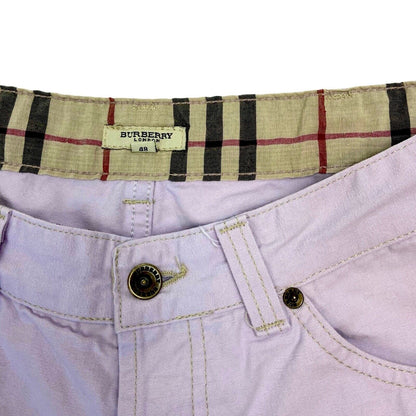 Vintage Y2K Lilac Purple Preppy Burberry Checked Denim Shorts M