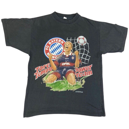 Vintage Rare 1997 Black Bayern Munich Graphic Print T-shirt S