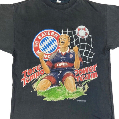 Vintage Rare 1997 Black Bayern Munich Graphic Print T-shirt S
