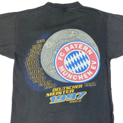 Vintage Rare 1997 Black Bayern Munich Graphic Print T-shirt S
