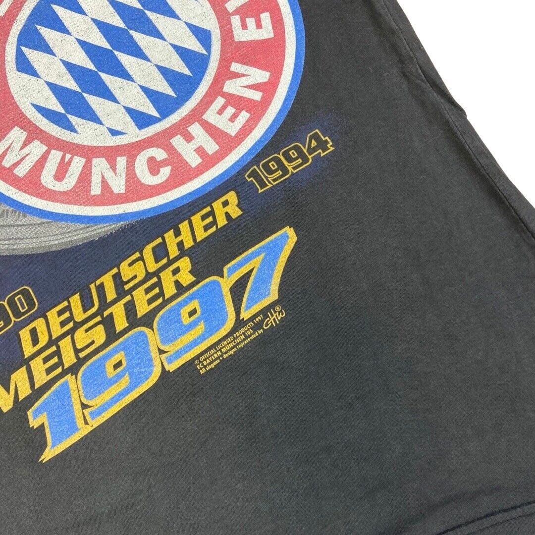 Vintage Rare 1997 Black Bayern Munich Graphic Print T-shirt S