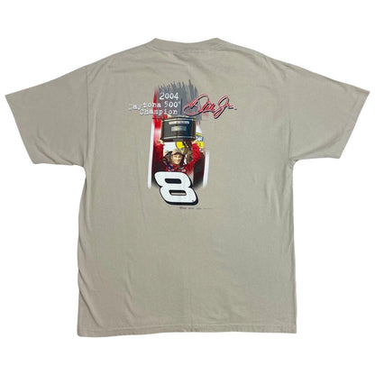 2004 Beige Dale Earnhardt Jr Daytona 500 Graphic Print Champion T-shirt M