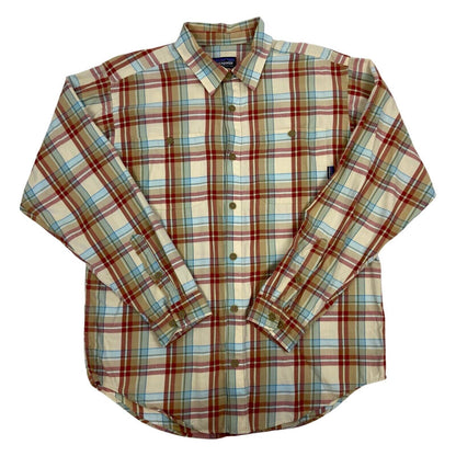 Vintage 2000s Patagonia Cream Red Blue Checked Long Sleeve Casual Shirt Large