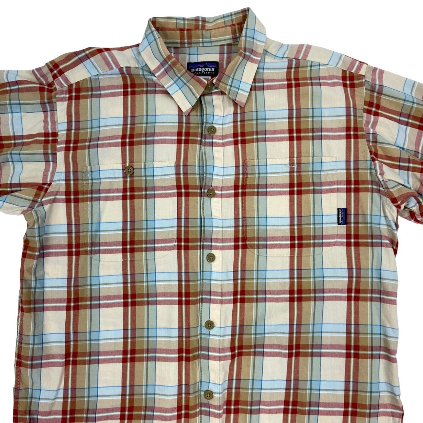 Vintage 2000s Patagonia Cream Red Blue Checked Long Sleeve Casual Shirt Large