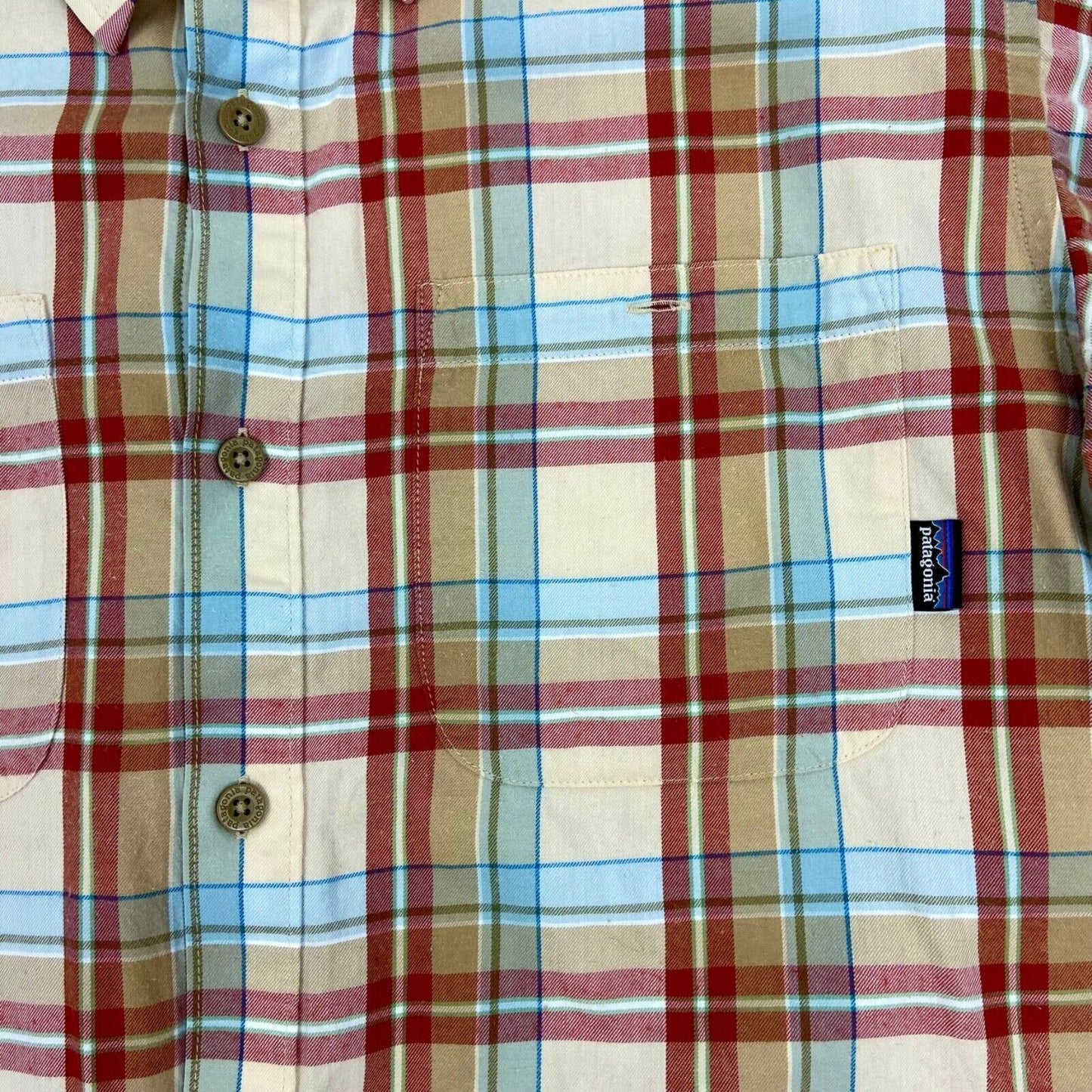 Vintage 2000s Patagonia Cream Red Blue Checked Long Sleeve Casual Shirt Large