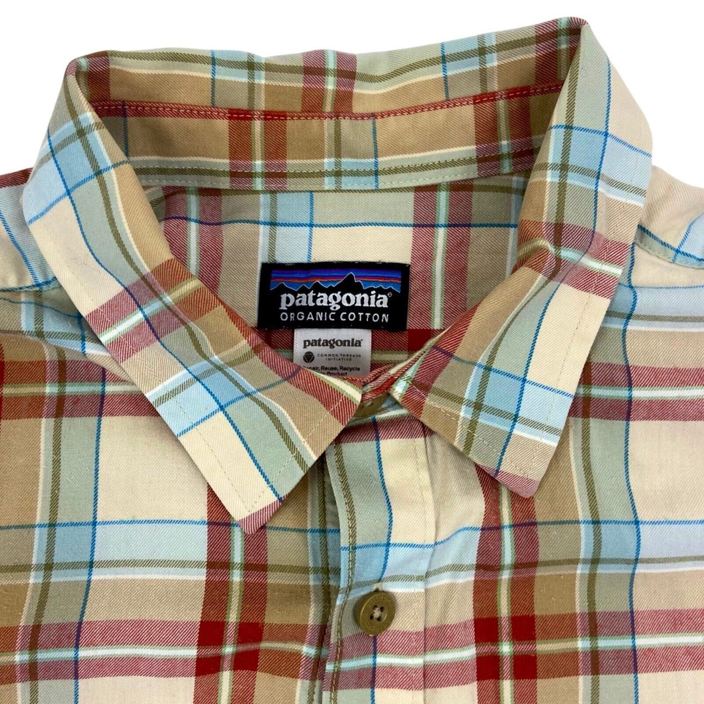 Vintage 2000s Patagonia Cream Red Blue Checked Long Sleeve Casual Shirt Large