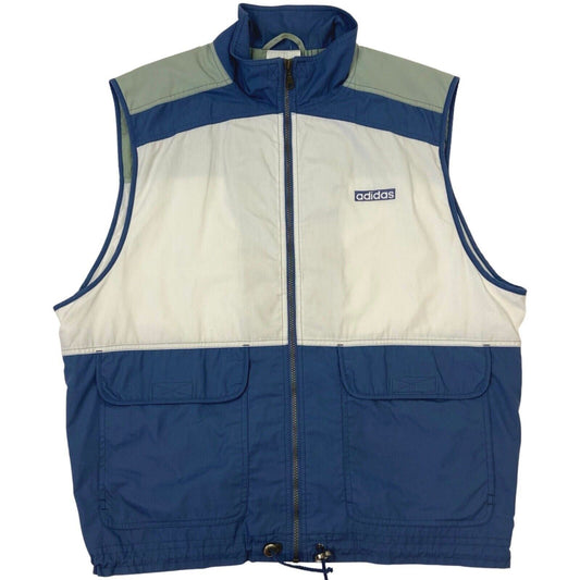 Vintage 90s White Blue Green Adidas Embroidered  Gilet XL