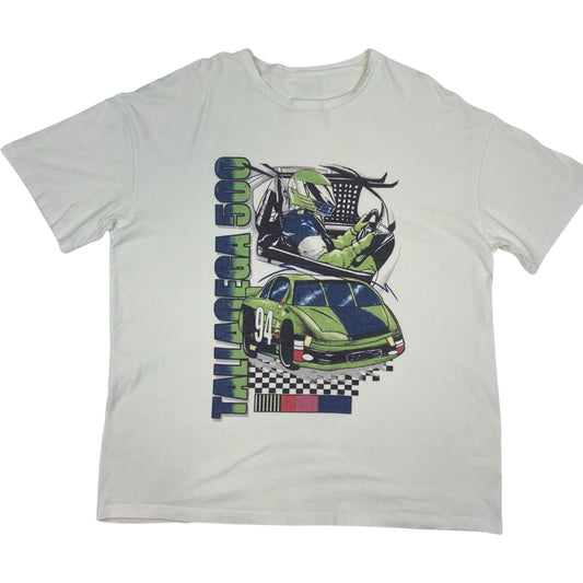 Vintage Y2K White Nascar Graphic Printed T-shirt L