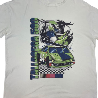 Vintage Y2K White Nascar Graphic Printed T-shirt L