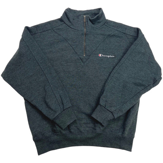 Vintage 90s Grey Embroidered Champion 1/4 Zip Sweater L