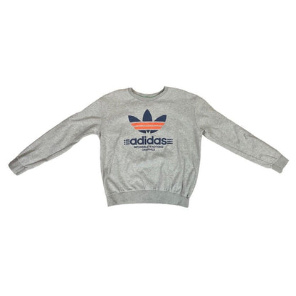 Vintage 90s 00s Grey Adidas Trefoil Logo Spellout Print Crew Neck Jumper M L