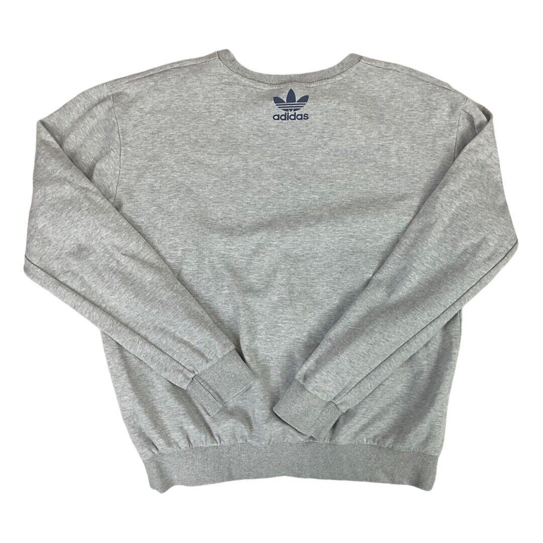 Vintage 90s 00s Grey Adidas Trefoil Logo Spellout Print Crew Neck Jumper M L