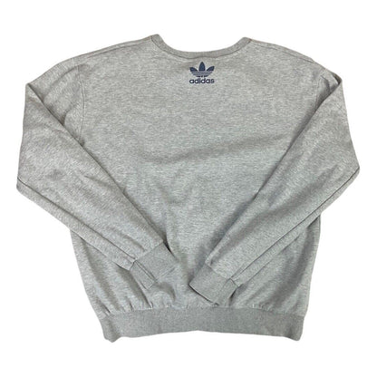 Vintage 90s 00s Grey Adidas Trefoil Logo Spellout Print Crew Neck Jumper M L
