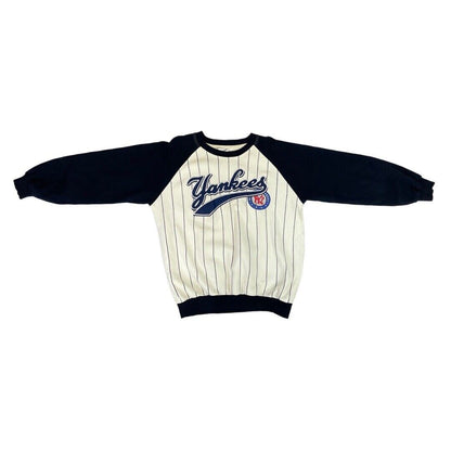 Vintage 90s Blue White Striped Embroidered NY Yankees Baseball Raglan Jumper M L