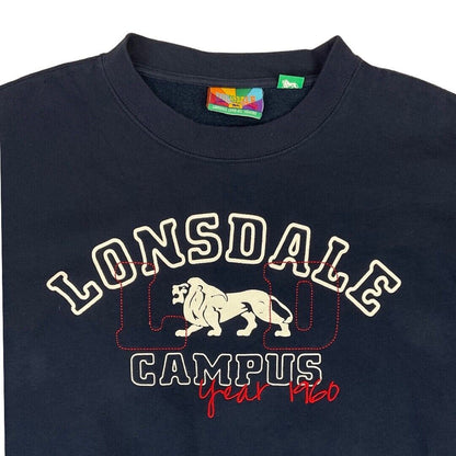 Vintage 00s Navy Blue Lonsdale Campus College Spell Out Logo Crewneck Jumper L