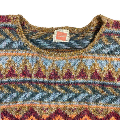 Vintage 90s Orange Blue Geometric Aztec Patterned Knitted Jumper S M