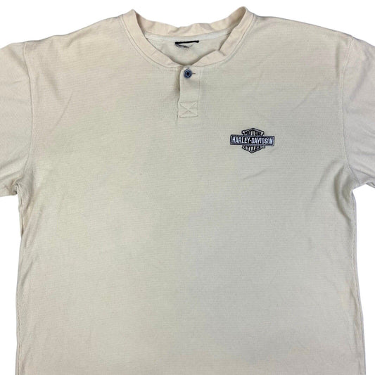 Vintage 90s 00s Cream Knitted Harley Davidson Embroidered T-shirt XL
