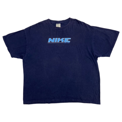 Vintage 90s Blue Nike Spell Out Logo T-shirt XL