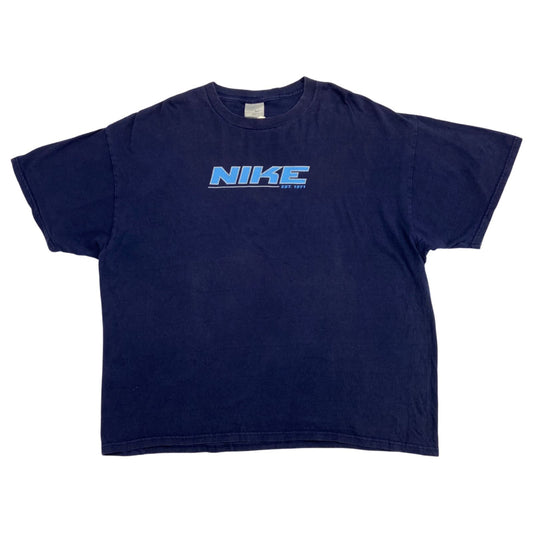 Vintage 90s Blue Nike Spell Out Logo T-shirt XL