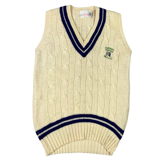 Vintage 90s Cream 100% Wool Cable Knit Sweater Vest M