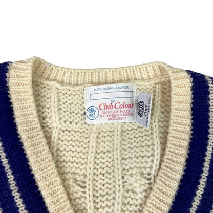 Vintage 90s Cream 100% Wool Cable Knit Sweater Vest M