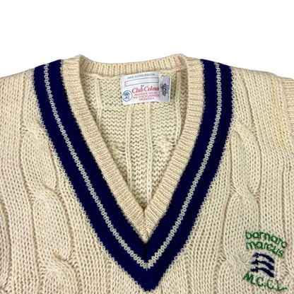 Vintage 90s Cream 100% Wool Cable Knit Sweater Vest M