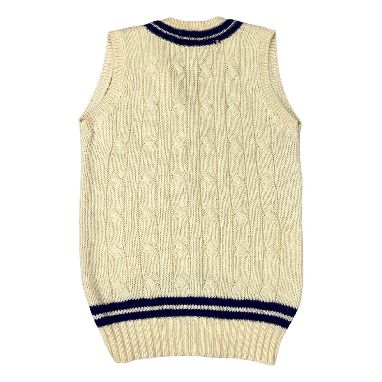 Vintage 90s Cream 100% Wool Cable Knit Sweater Vest M
