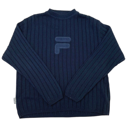 Vintage 90s Navy Blue Fila Appliqué Logo Knit Sweater XL