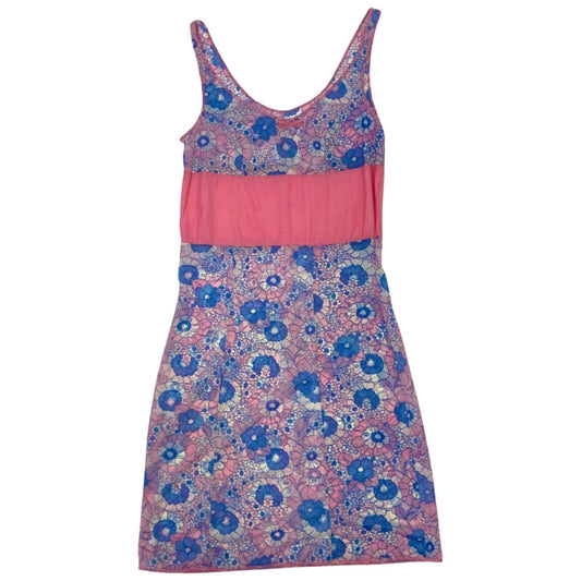Vintage 90s Pink Blue Sheer Mesh Floral Slip Dress 8 10 S