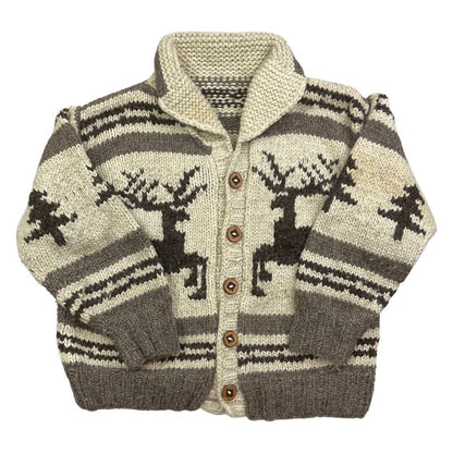 VINTAGE 70s MENS WOOL COWICHAN GRAPHIC KNIT ROCKABILLY CARDIGAN 48”