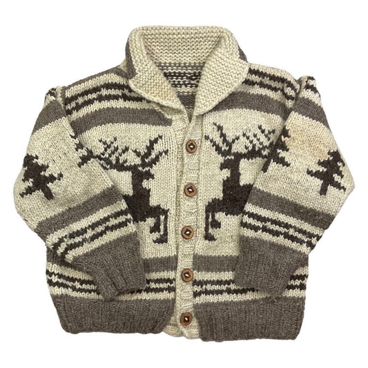 VINTAGE 70s MENS WOOL COWICHAN GRAPHIC KNIT ROCKABILLY CARDIGAN 48”