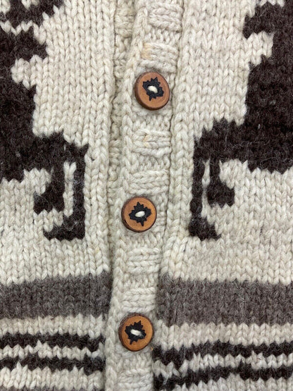 VINTAGE 70s MENS WOOL COWICHAN GRAPHIC KNIT ROCKABILLY CARDIGAN 48”