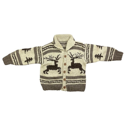 VINTAGE 70s MENS WOOL COWICHAN GRAPHIC KNIT ROCKABILLY CARDIGAN 48”