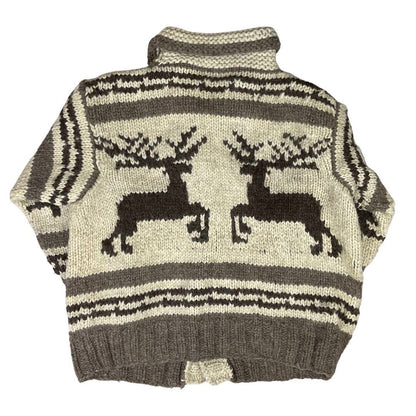 VINTAGE 70s MENS WOOL COWICHAN GRAPHIC KNIT ROCKABILLY CARDIGAN 48”