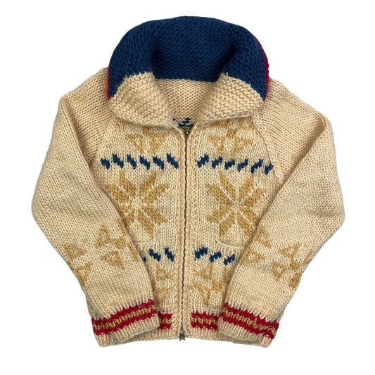 VINTAGE 70s LADIES WOOL COWICHAN GRAPHIC KNIT ROCKABILLY CARDIGAN 34” XS