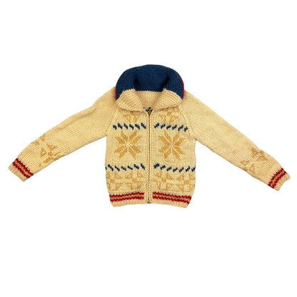 VINTAGE 70s LADIES WOOL COWICHAN GRAPHIC KNIT ROCKABILLY CARDIGAN 34” XS