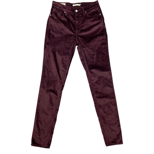 LADIES LEVIS BIG E PREMIUM 721 MAROON HIGH RISE SKINNY VELVET JEANS 29 W 30 L