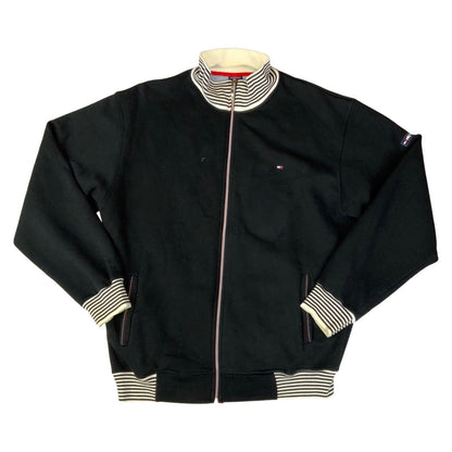 Vintage 90s 00s Black White Stripped Tommy Hilfiger Zip Up Sweater Jumper