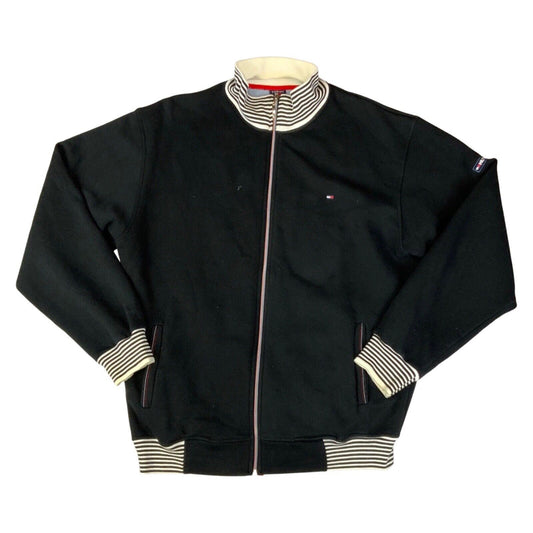 Vintage 90s 00s Black White Stripped Tommy Hilfiger Zip Up Sweater Jumper