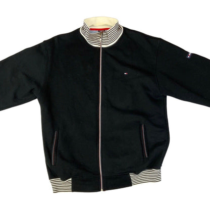Vintage 90s 00s Black White Stripped Tommy Hilfiger Zip Up Sweater Jumper