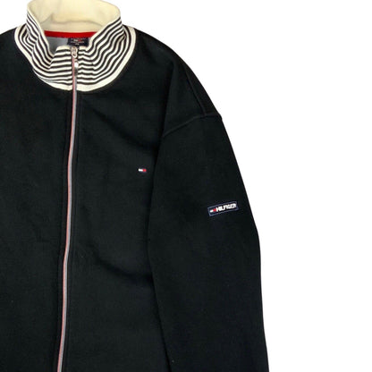 Vintage 90s 00s Black White Stripped Tommy Hilfiger Zip Up Sweater Jumper