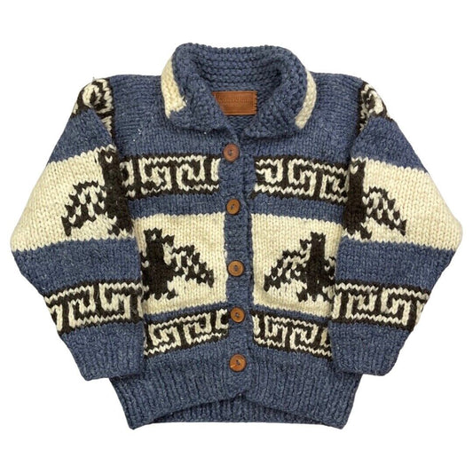 VINTAGE MENS THUNDERBIRD WOOL COWICHAN CARDIGAN GRAPHIC KNIT ROCKABILLY 38”