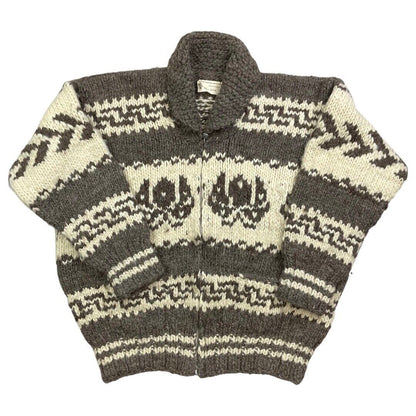 VTG MENS WOOL NATIVE CANADIAN COWICHAN GRAPHIC KNIT ROCKABILLY CARDIGAN 48”