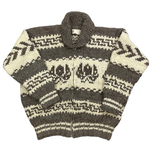 VTG MENS WOOL NATIVE CANADIAN COWICHAN GRAPHIC KNIT ROCKABILLY CARDIGAN 48”