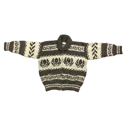 VTG MENS WOOL NATIVE CANADIAN COWICHAN GRAPHIC KNIT ROCKABILLY CARDIGAN 48”