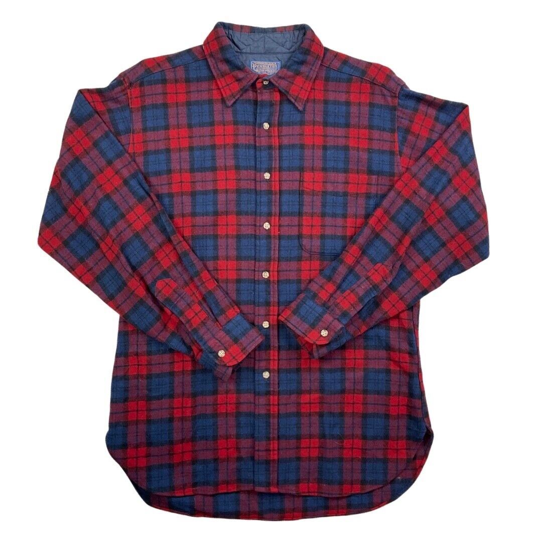VTG USA RED & BLUE PENDLETON WOOL SHIRT CHECK PLAID BEACH BOYS ROCKABILLY 42” L