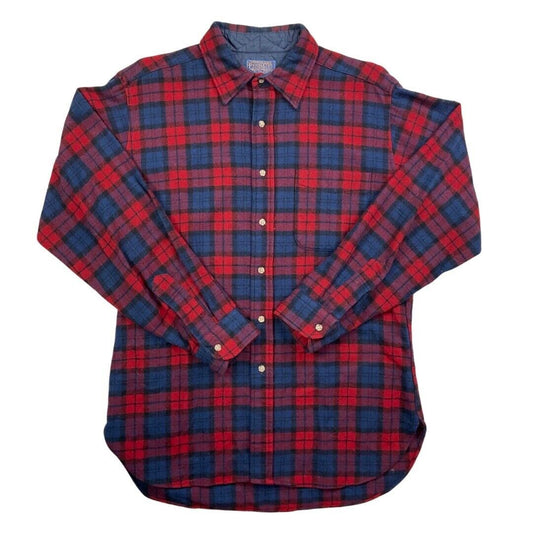VTG USA RED & BLUE PENDLETON WOOL SHIRT CHECK PLAID BEACH BOYS ROCKABILLY 42” L