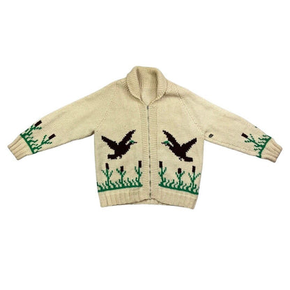 VTG 50s MARY MAXIM WOOL COWICHAN CARDIGAN MALLARD DUCK KNIT ROCKABILLY 44”